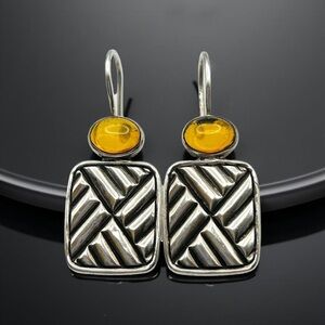 Vintage Silpada Sterling Silver Amber Chevron Drop Earrings W1451